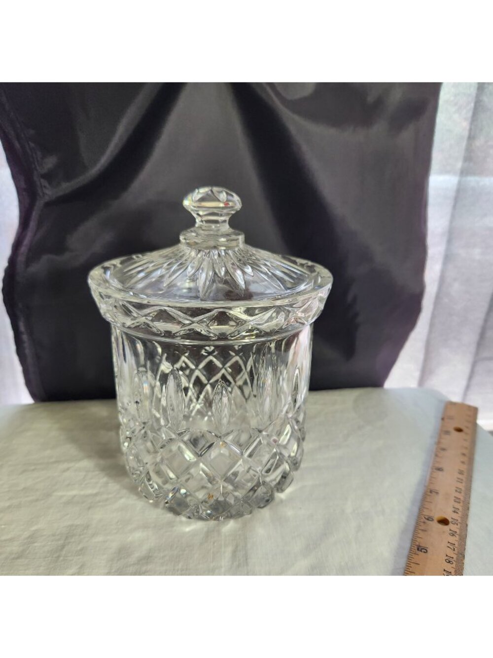 Gorham Full Lead Crystal Lidded Jar West Germany 6.5" Tall Diamond Cut Design